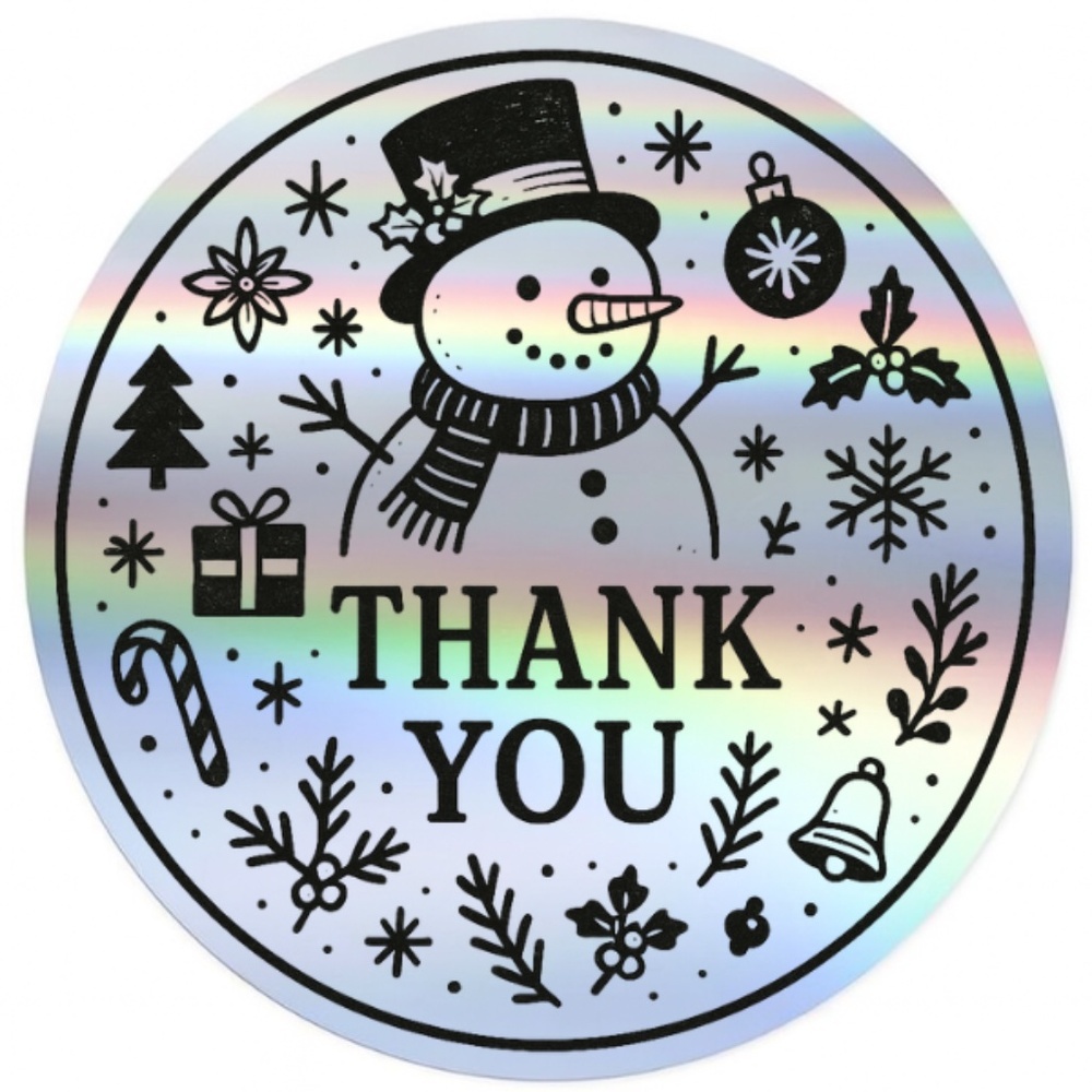 Christmas Gift Packaging Stickers – Snowman Holographic Thank You